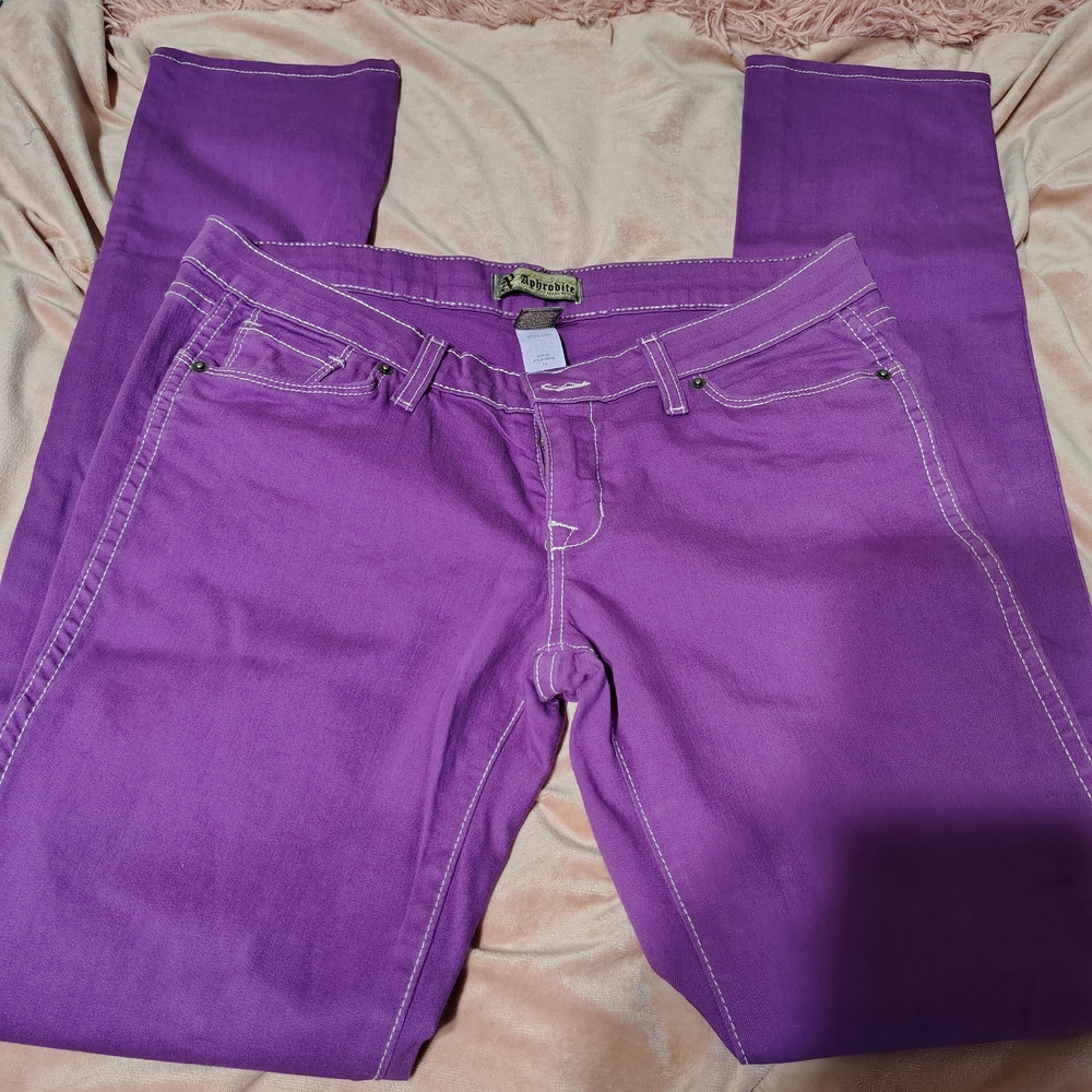 Vintage Early 2000s Y2K Purple Aphrodite Jeans/ Skinny Straight/SZ 11/ See Pics